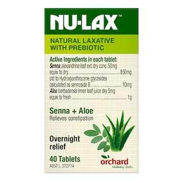 Nu-Lax Natural Laxative with Prebiotic Senna & Aloe 40 Tablets